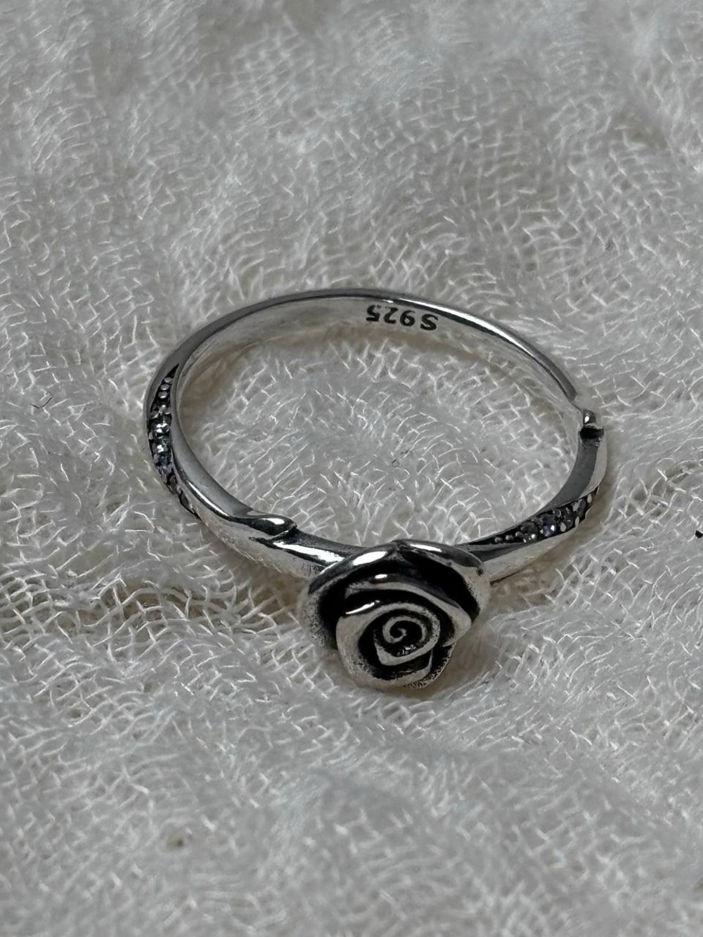925 Sterling Silver Rose Ring - Silver Floral Band, Size 7